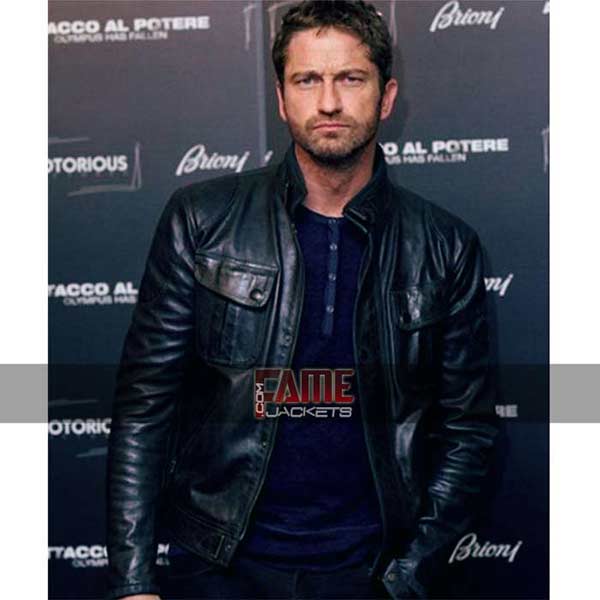Gerard Butler Mike Casual Black Leather Jacket