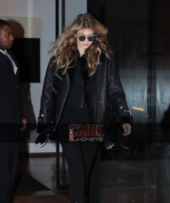 Gigi Hadid Black Fur Lining Bomber Jacket