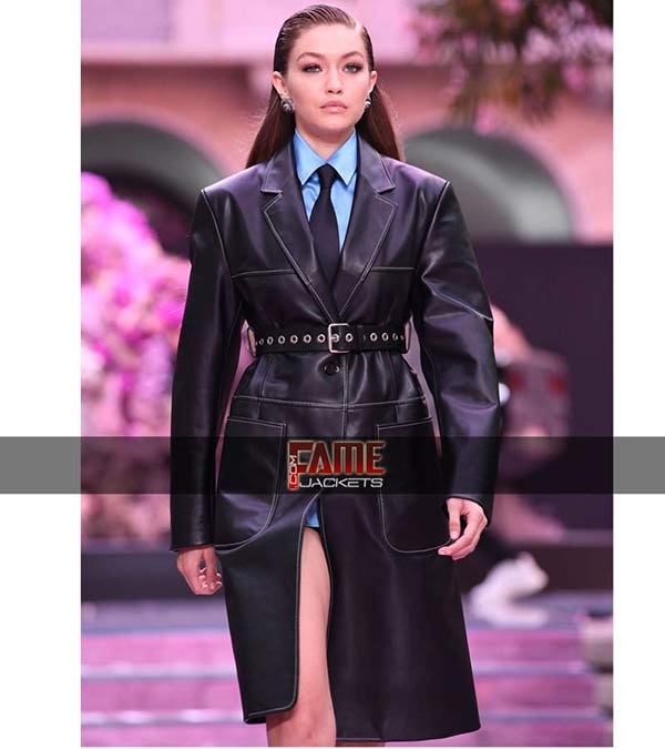 Gigi Hadid Real Leather Long Trench Over Coat