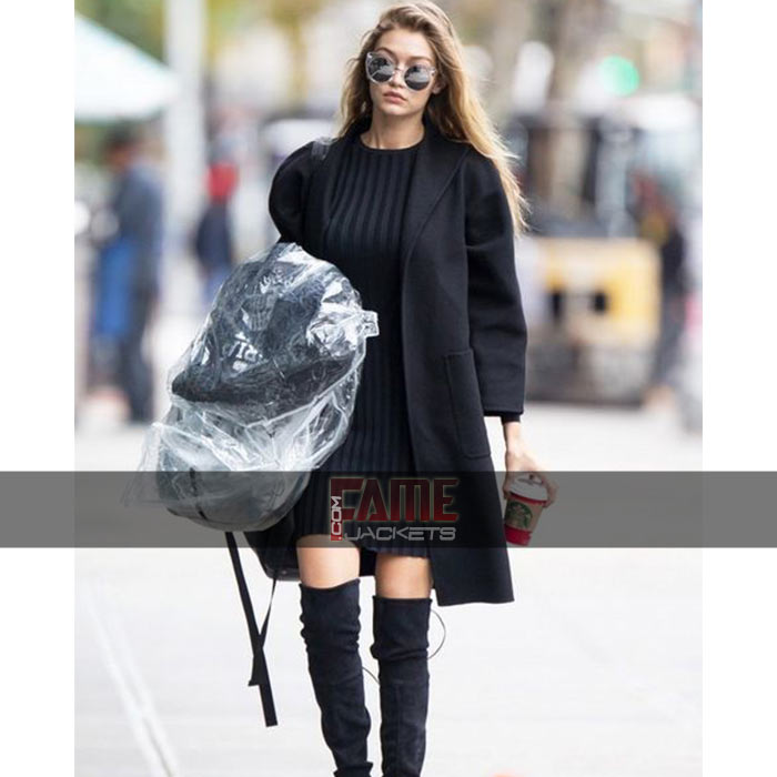 Gigi Hadid Knee Length Black Wool Coat
