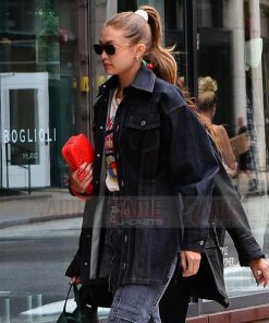 Gigi Hadid Women's Black Denim Casual Long Jacket