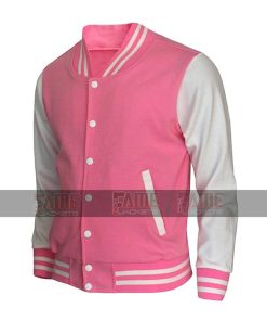 Girls High School Letterman Varsity Pink And White College Jacket