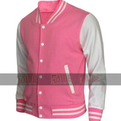 Girls High School Letterman Varsity Pink And White College Jacket