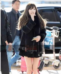 Pop Star Goo Hara B3 Bomber Jacket In Real Black Suede Leather