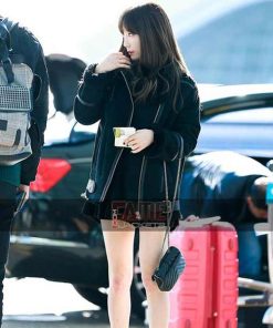 Alternative view of Pop Star Goo Hara B3 Bomber Jacket In Real Black Suede Leather