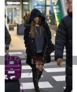 Celebrity Goo Hara Black Cotton Hooded Mini Coat