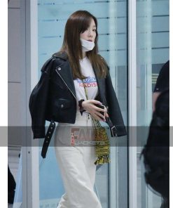 Alternative view of Goo Hara Black Slim Fit Biker Leather Jacket