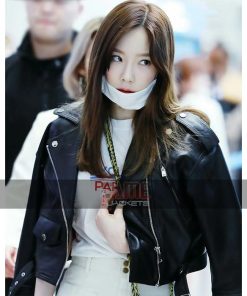 Goo Hara Black Slim Fit Biker Leather Jacket