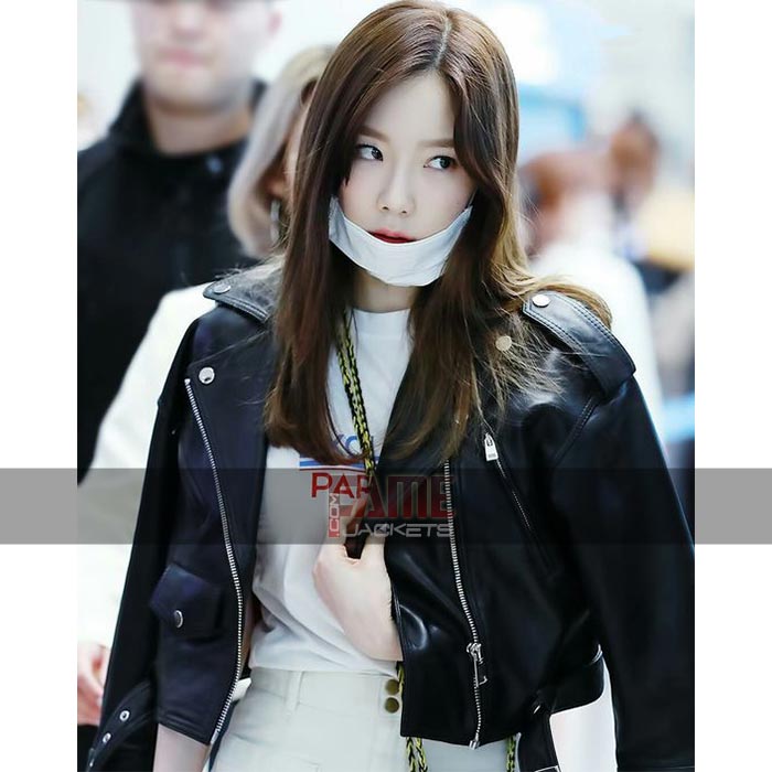 Goo Hara Black Slim Fit Biker Leather Jacket