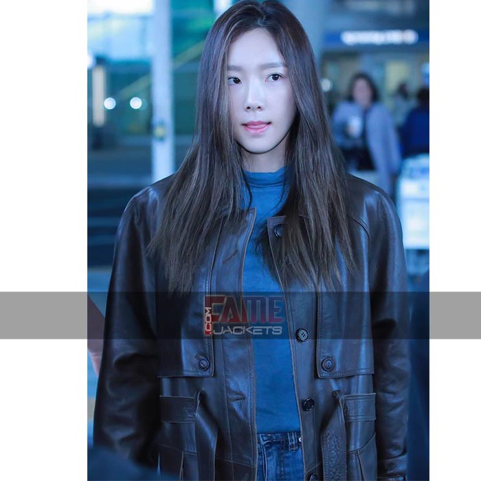 K-Pop Celebrity Goo Hara Brown Leather Overcoat