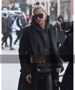 Hailey Baldwin black wool coat women's