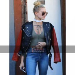 Latest Hailey Baldwin Black & Orange Leather Biker Jacket