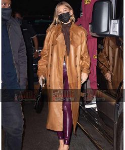 Alternative view of Hailey Bieber Women Tan Leather Over Coat