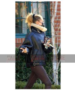 Alternative view of Hailey Rhode Women Black Leather And Shearling WW2 Bomber Jacket