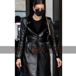Hailey Rhode Vintage Black Slim Fit Leather Coat For Women