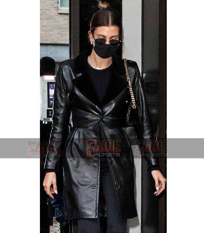 Hailey Rhode Vintage Black Slim Fit Leather Coat For Women