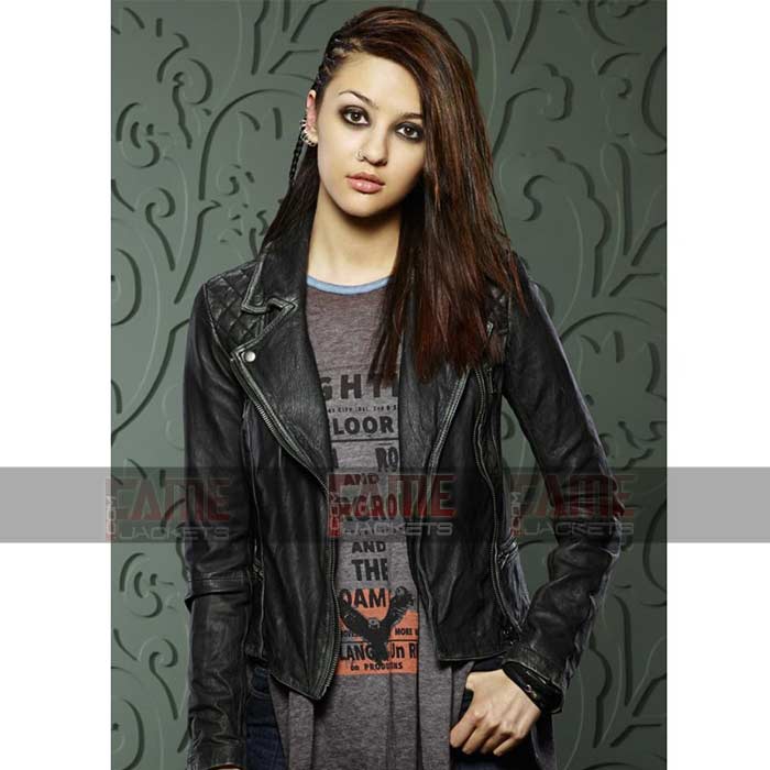 Katie Findlay Womens Black Slim Fit Distressed Leather Jacket