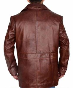 Alternative view of Men's Distressed Brown Genuine Leather Trench Coat