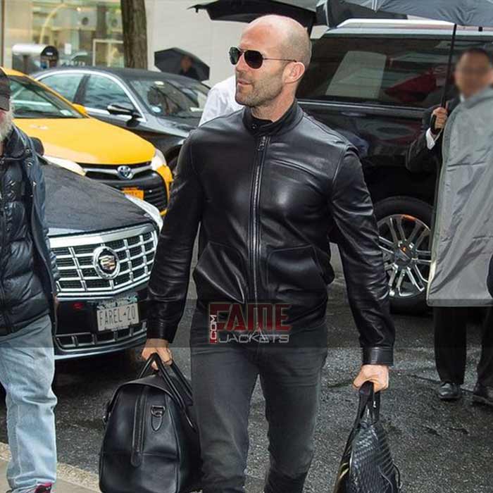 Jason Statham Men's Stylish Motorcycle Slim Fit Black Leather Jacket