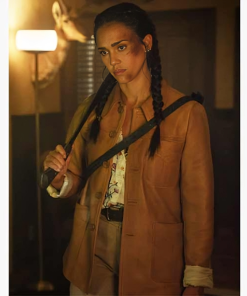 Jessica Alba Trigger Warning 2024 Brown Leather Jacket