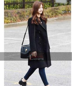 Alternative view of Jessica Jung Casual Black Long Wool Rain Coat
