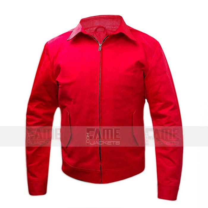 Jim Stark Red Cotton Bomber Jacket For Men