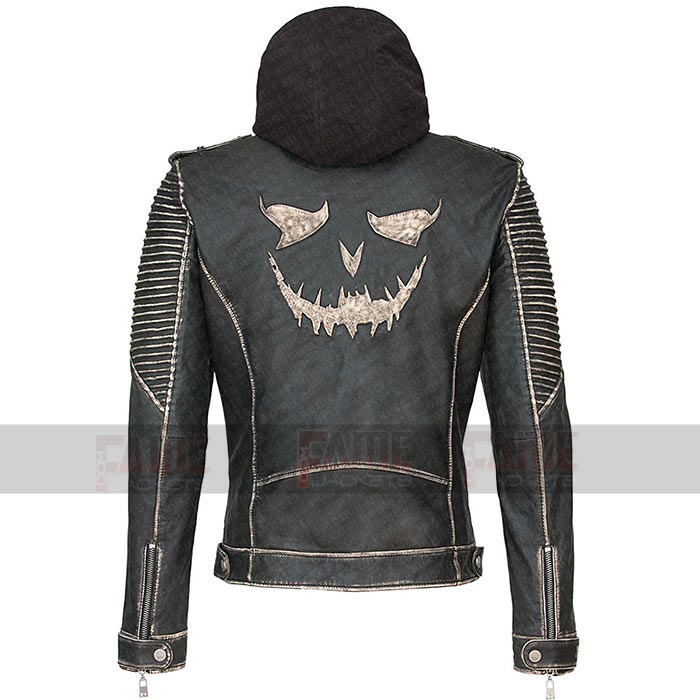 # Joker The Killing Suicide Squad Distress Leather Hooded Jacket