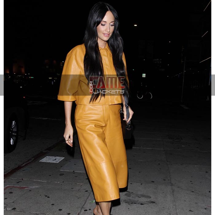 Kacey Musgraves Yellow Leather Women's Coat Pant