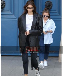 Kaia Gerber Women Casual Leather Blazer
