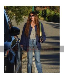 Kaia Gerber Women Casual Blue Cotton Long Jacket