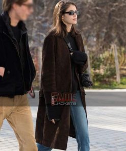 Alternative view of Kaia Gerber Brown Suede Double Breasted Winter Coat For Women