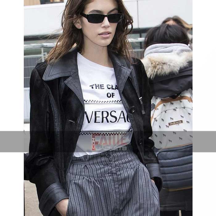 Women's Casual Black Real Suede Leather Coat With Lapel Collar