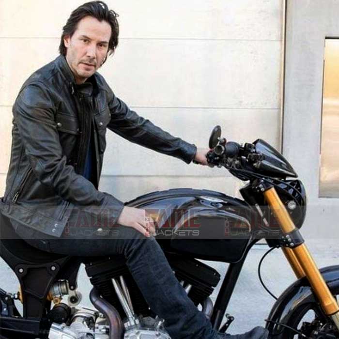 Keanu Reeves Casual Black Leather Motorcycle Jacket For Men