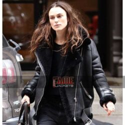 Keira Knightley Jacket - Black Shearling Bomber Jacket