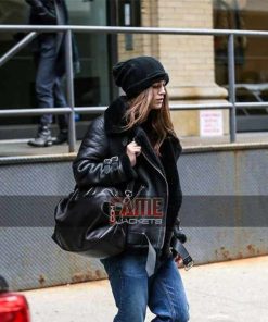 Alternative view of Keira Knightley Jacket - Black Shearling Bomber Jacket