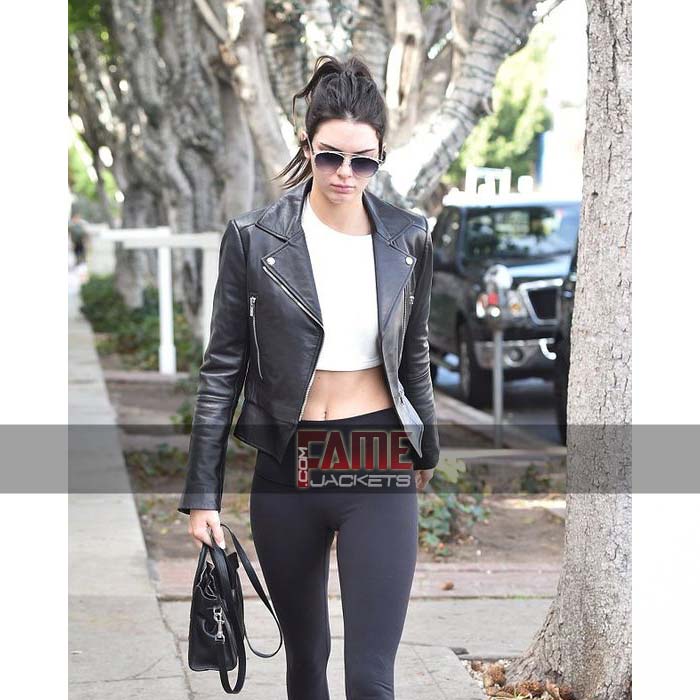 Kendall Jenner Black Slim Fit Biker Genuine Leather Jacket