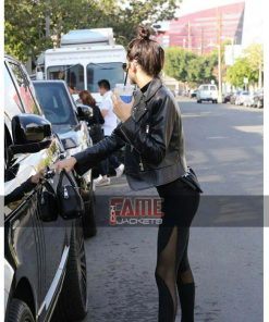 Alternative view of Kendall Jenner Black Slim Fit Biker Genuine Leather Jacket