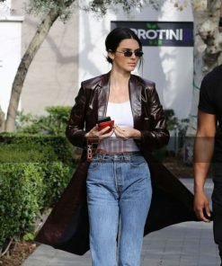 Alternative view of Kendall Jenner Brown Leather Knee Length Winter Coat For Women