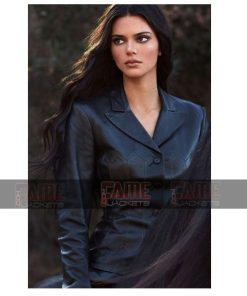 Kendall Jenner Women Black Vintage Sheep Leather Slim Fit Jacket