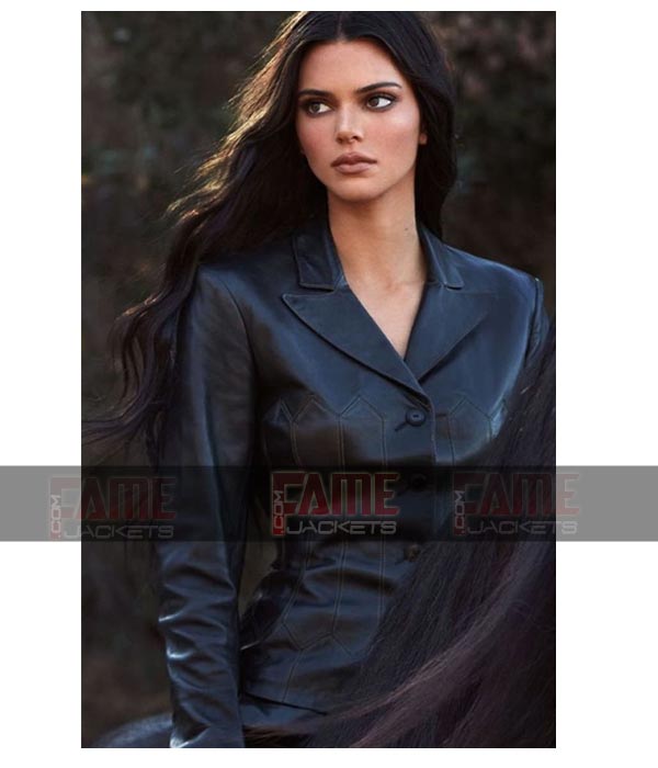 Kendall Jenner Women Black Vintage Sheep Leather Slim Fit Jacket