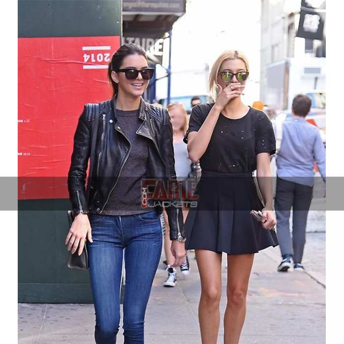 Kendall Jenner Real Black Leather Slim Fit Biker Jacket