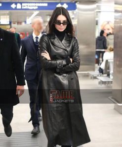 Kendall Jenner Black Leather Winter Coats Women