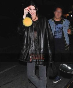 Kendall Jenner Black Plus Size Leather Winter Coat For Women