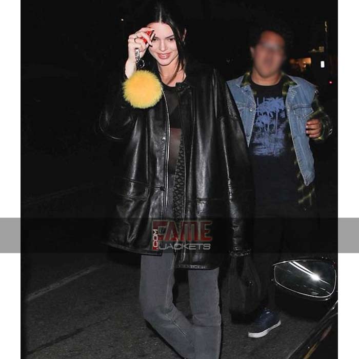 Kendall Jenner Black Plus Size Leather Winter Coat For Women