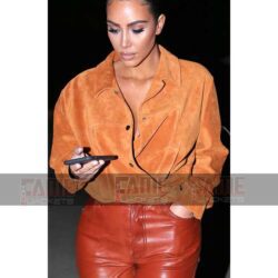 Kim Kardashian Women's Tan Brown Stylish Suede Leather Shirt