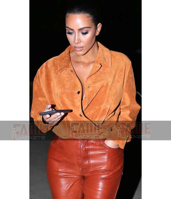 Kim Kardashian Women's Tan Brown Stylish Suede Leather Shirt