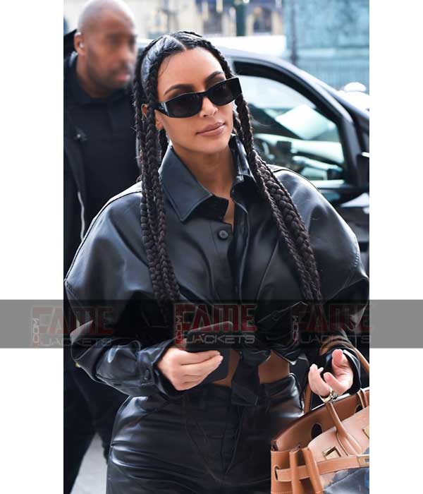 Kim Kardashian Women's Black Stylish Leather Shirt