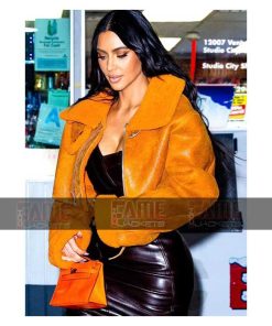 Alternative view of Kim Kardashian Orange Leather Shearling Jacket For Women