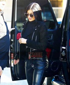 Alternative view of Women Black Slim Fit Biker Suede Leather Jacket