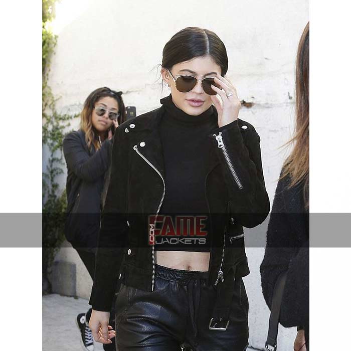 Women Black Slim Fit Biker Suede Leather Jacket
